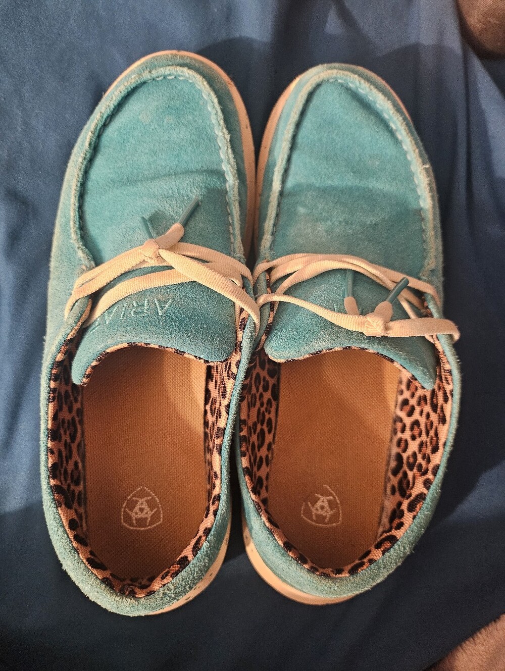 Ariat Turquoise Suede Shoes with Leopard Print Lining 9b